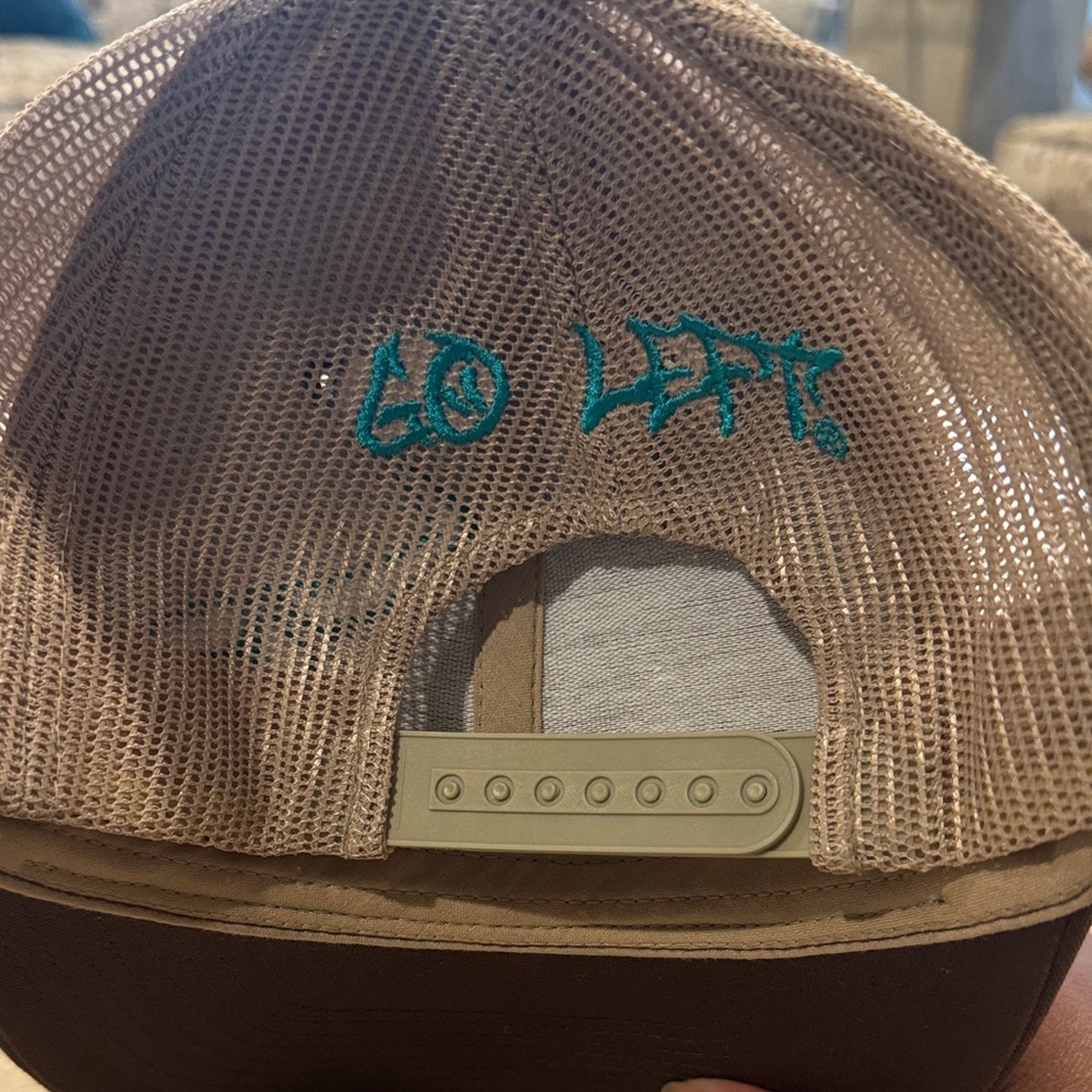 Go Left Brown and Tan Snapback Cap with Teal Embroidery - Picture 2 of 3